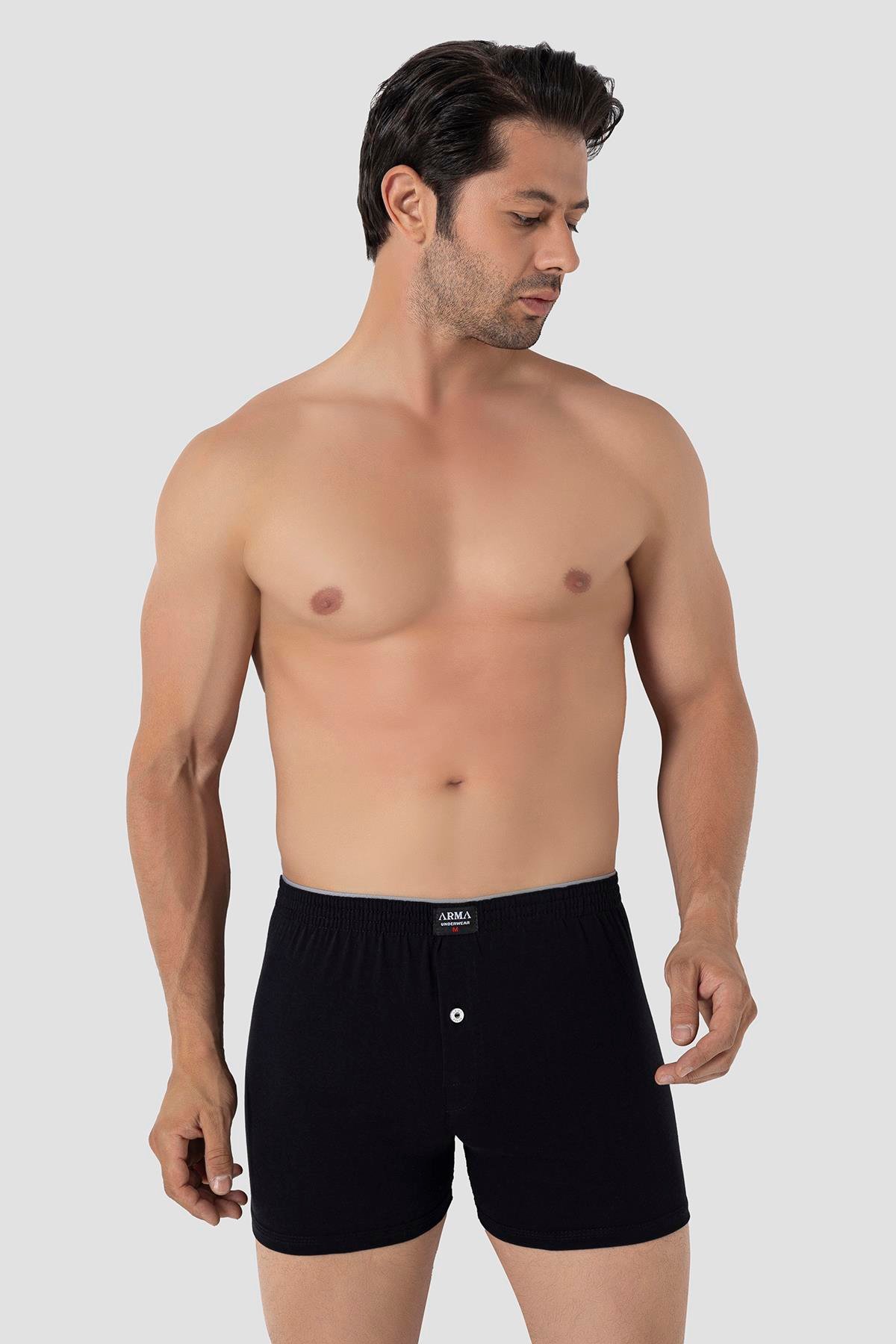 Erkek Renkli Düğmeli Boxer 3'lü Paket %100 Pamuklu Penye