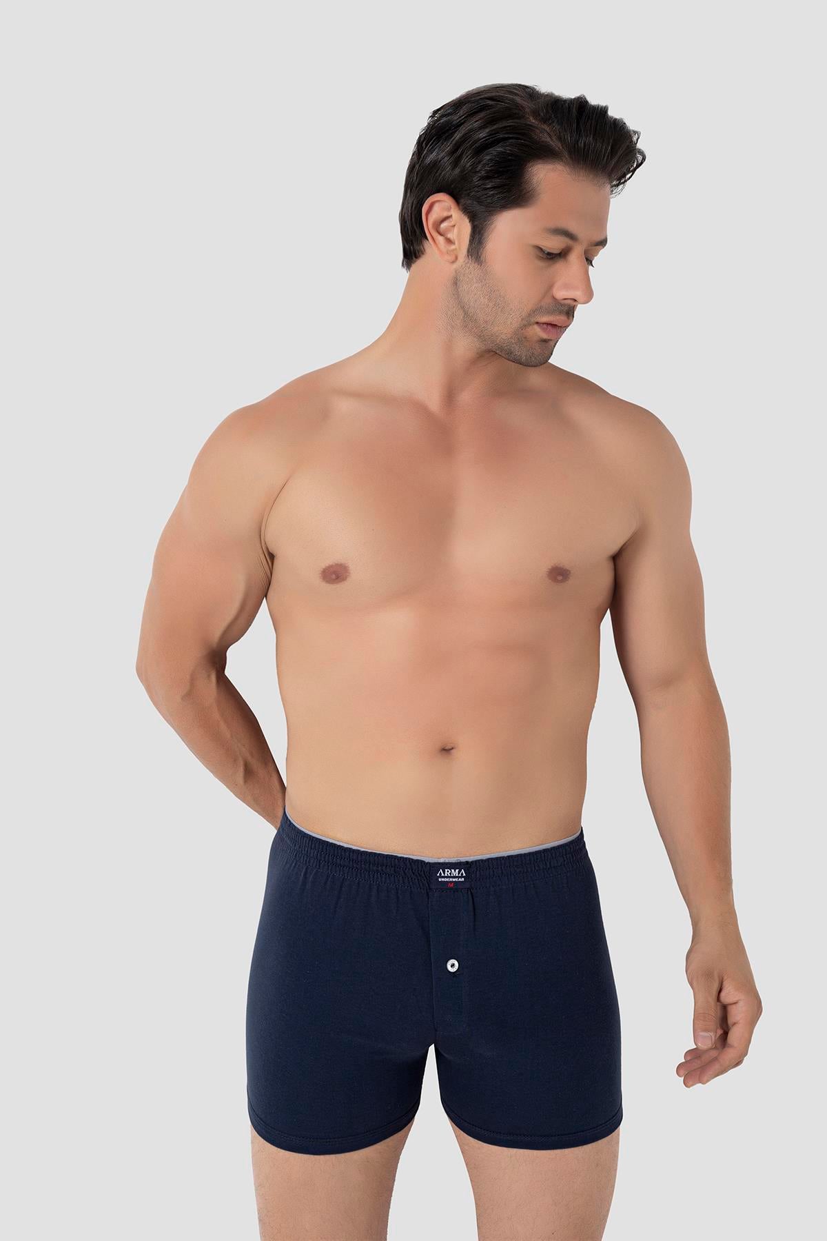 Erkek Renkli Düğmeli Boxer 3'lü Paket %100 Pamuklu Penye
