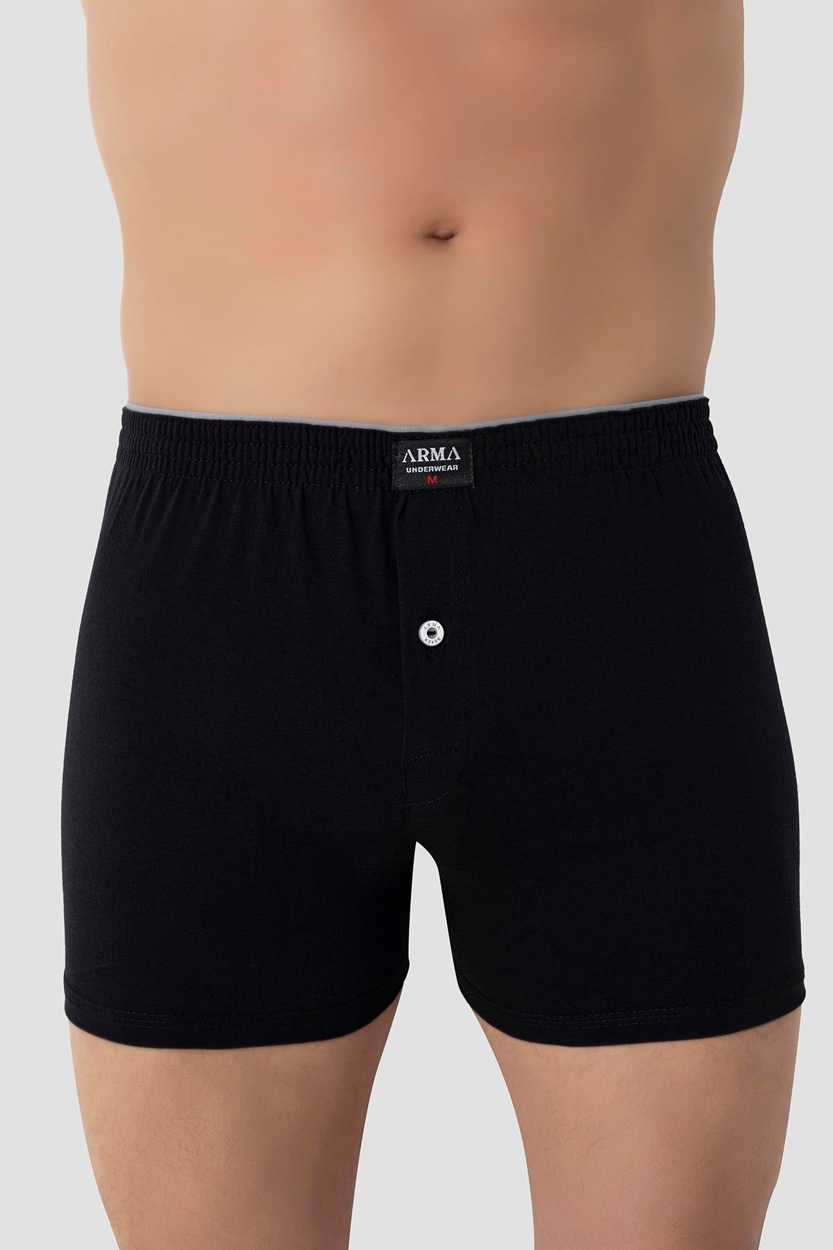 Erkek Siyah Düğmeli Boxer 3'lü Paket %100 Pamuklu Penye