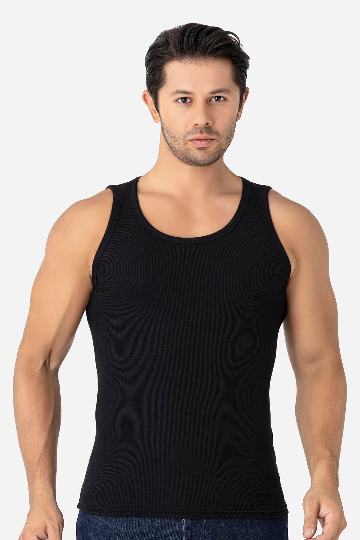 Erkek Siyah Fitilli Kaşkorse Atlet 3'lü Paket Esnek ve Yumuşak Kumaş