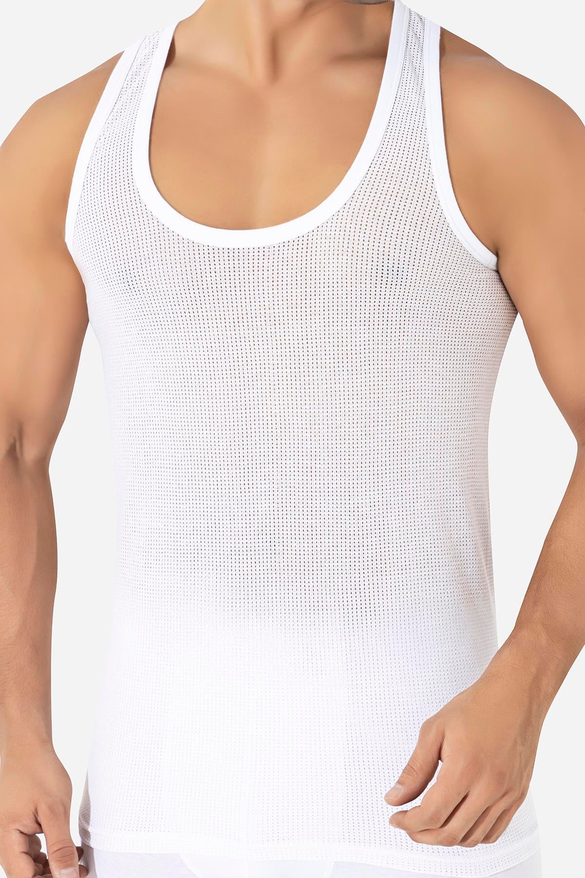 Erkek Yazlık Fileli Atlet Beyaz Pamuklu 3'lü Paket