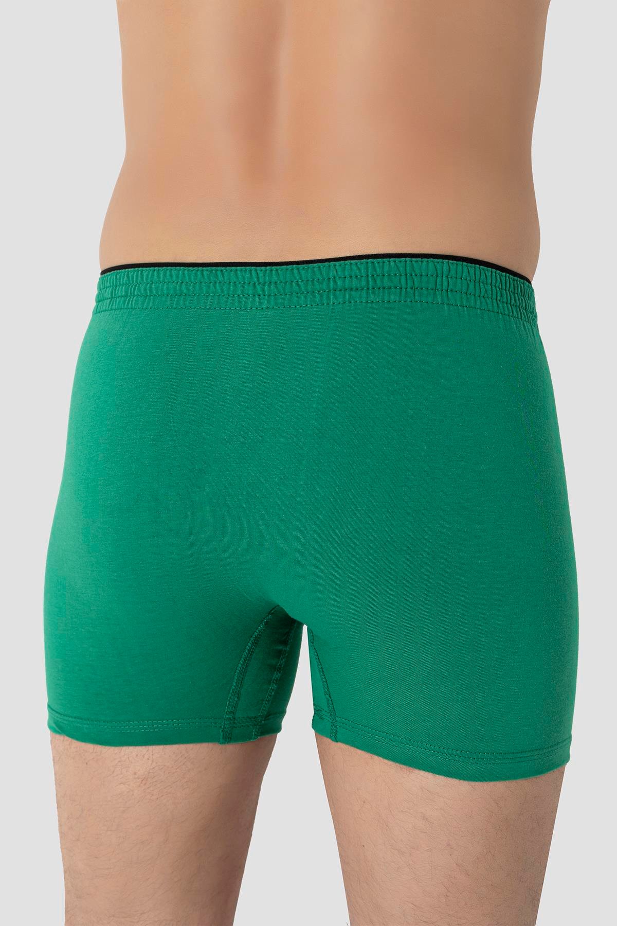 Erkek Yeşil Düğmeli Boxer 3'lü Paket %100 Pamuklu Penye