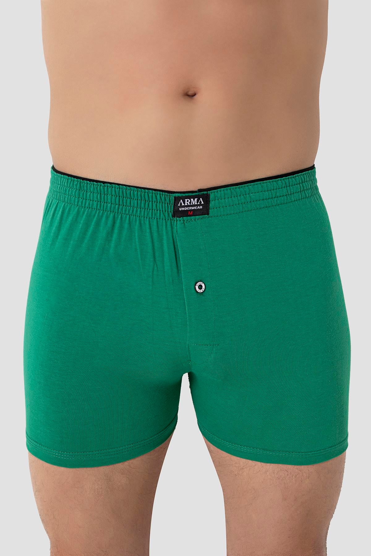Erkek Yeşil Düğmeli Boxer 3'lü Paket %100 Pamuklu Penye