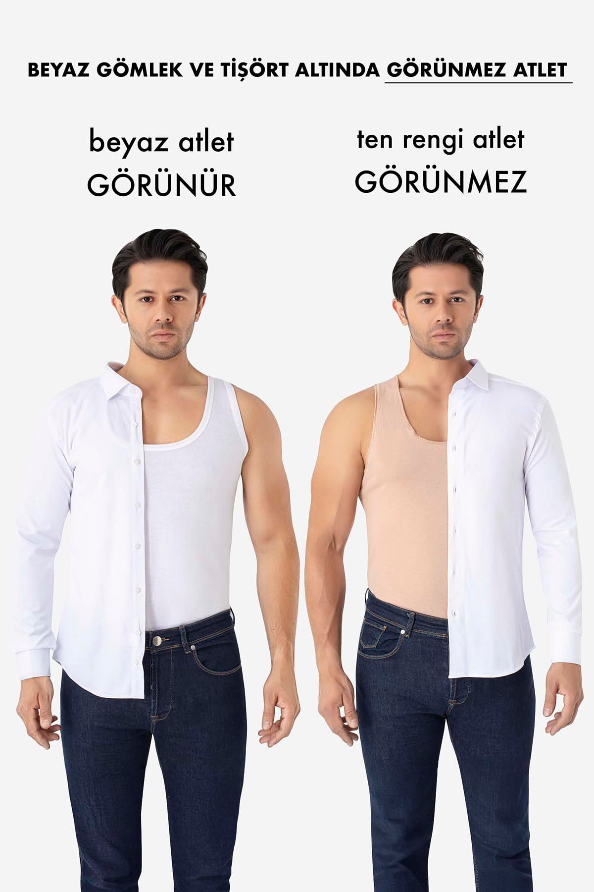 Görünmez Atlet Erkek Ten Rengi Hayalet Atlet 3'lü Paket %100 Pamuklu Penye
