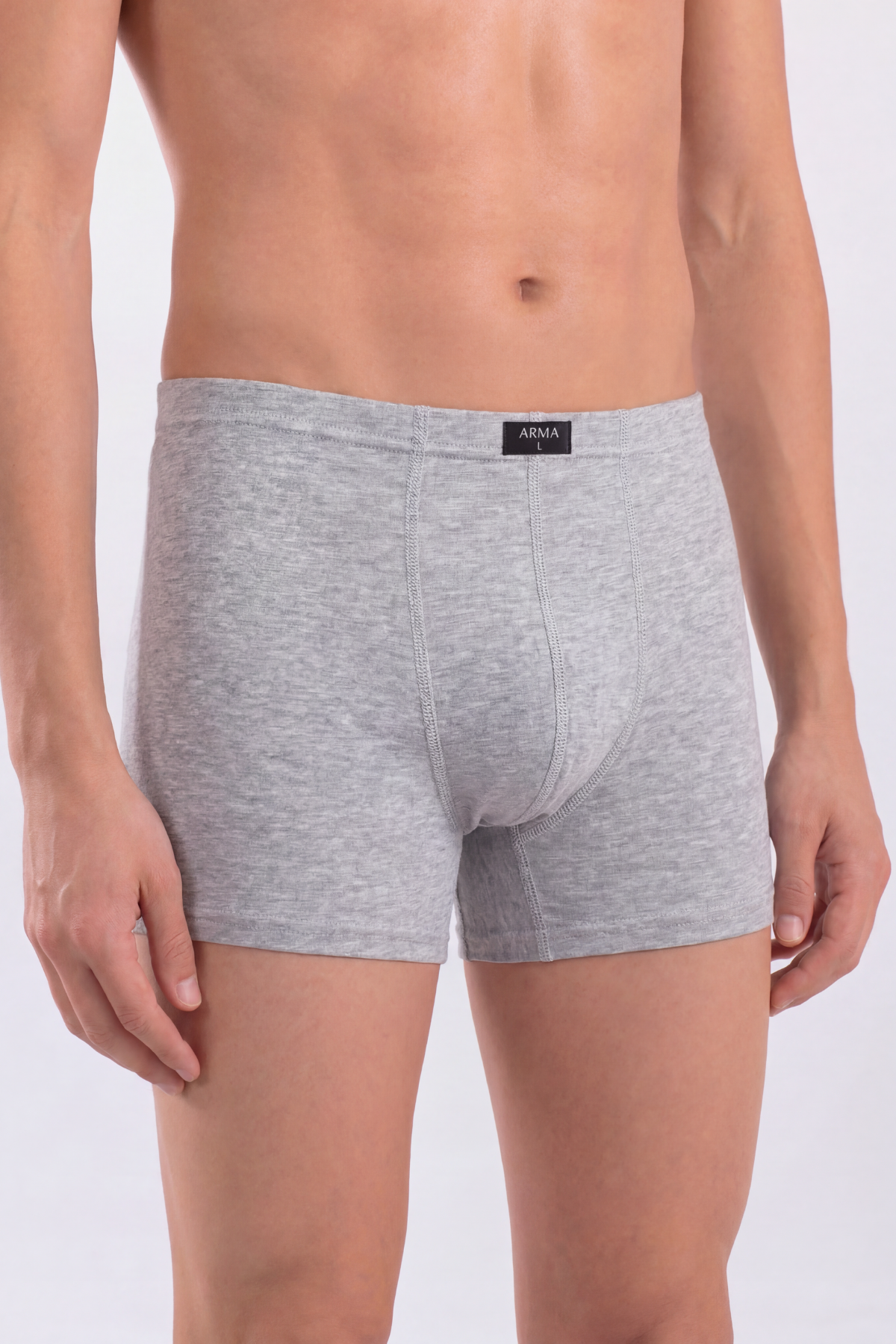 Gri Erkek Boxer Düz 3'lü Paket Pamuklu Likralı