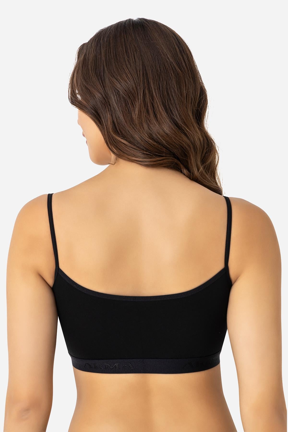 Kadın Bambu İp Askılı Çıkarılabilir Pedli Yarım Atlet Siyah 3'lü Paket