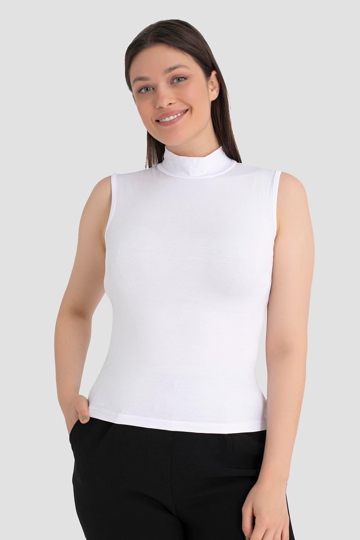 Kadın Beyaz Balıkçı Yaka 2'li Kolsuz Body