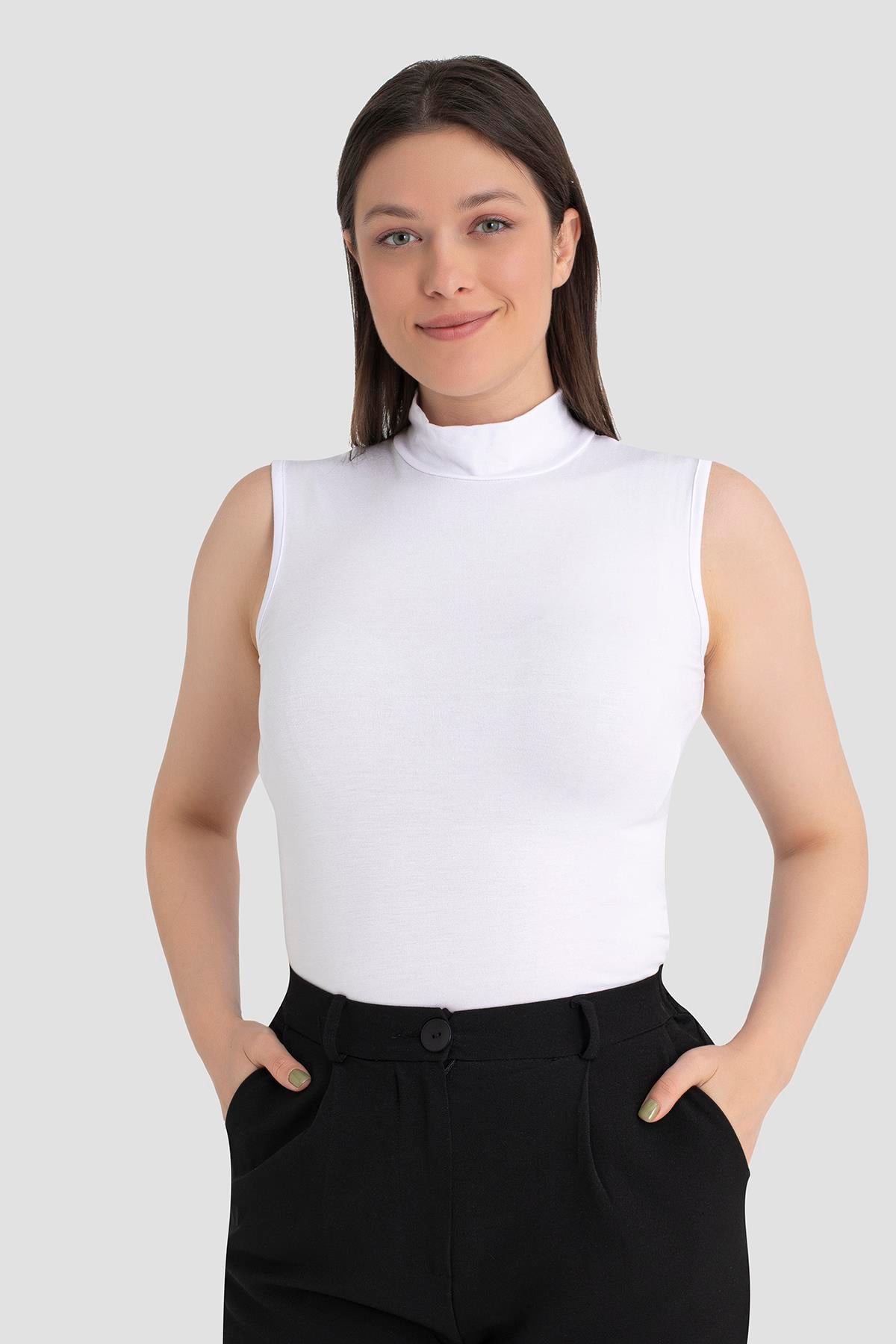 Kadın Beyaz Balıkçı Yaka Kolsuz Body 3'lü Paket