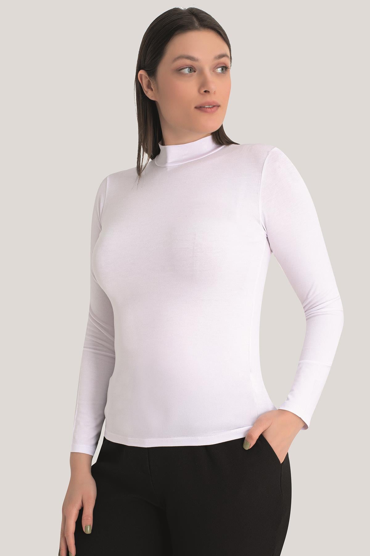 Kadın Beyaz Balıkçı Yaka Uzun Kollu Body 2'li Paket