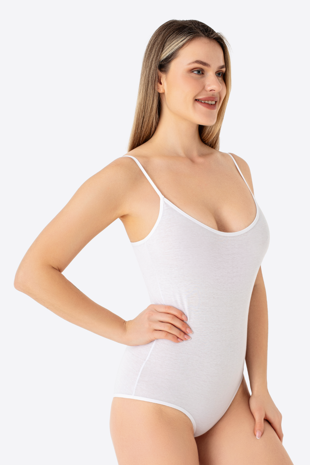 Kadın Beyaz İp Askılı Çıtçıtlı Atlet Body Zıbın Pamuklu Likralı 2'li Paket