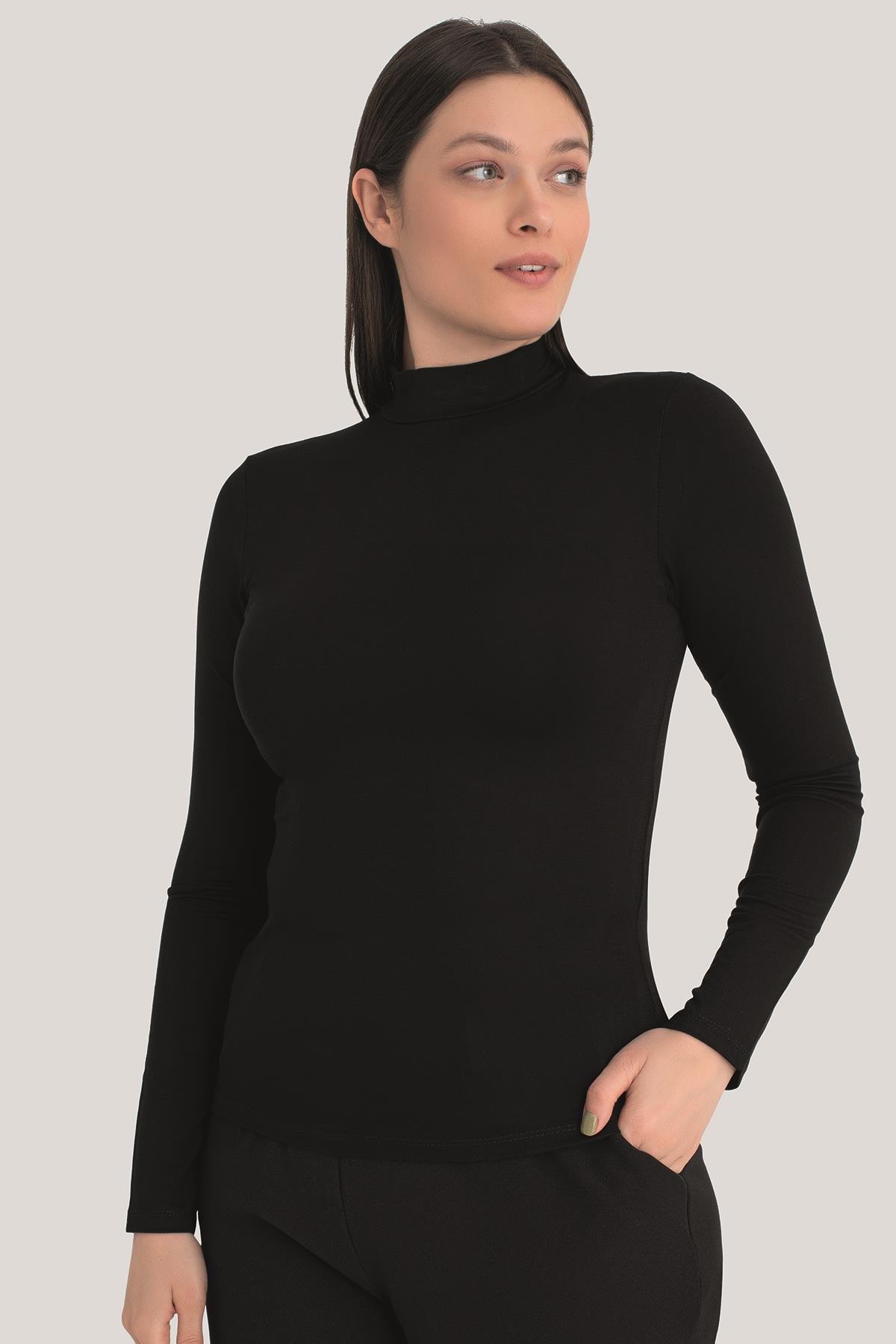 Kadın Beyaz - Siyah Balıkçı Yaka Uzun Kollu Body 2'li Paket