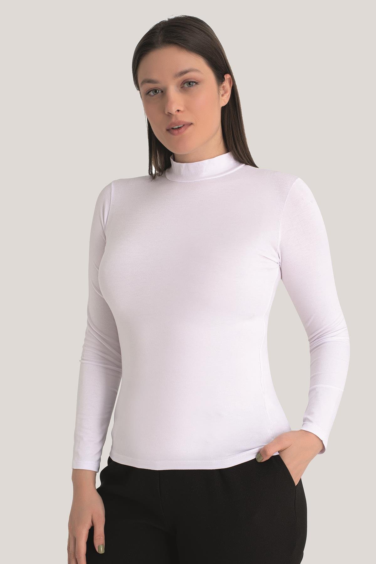 Kadın Beyaz - Siyah Balıkçı Yaka Uzun Kollu Body 2'li Paket