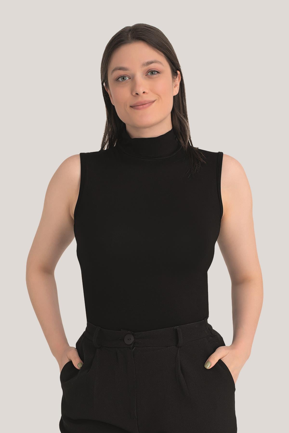 Kadın Siyah Balıkçı Yaka Kolsuz Body 3'lü Paket