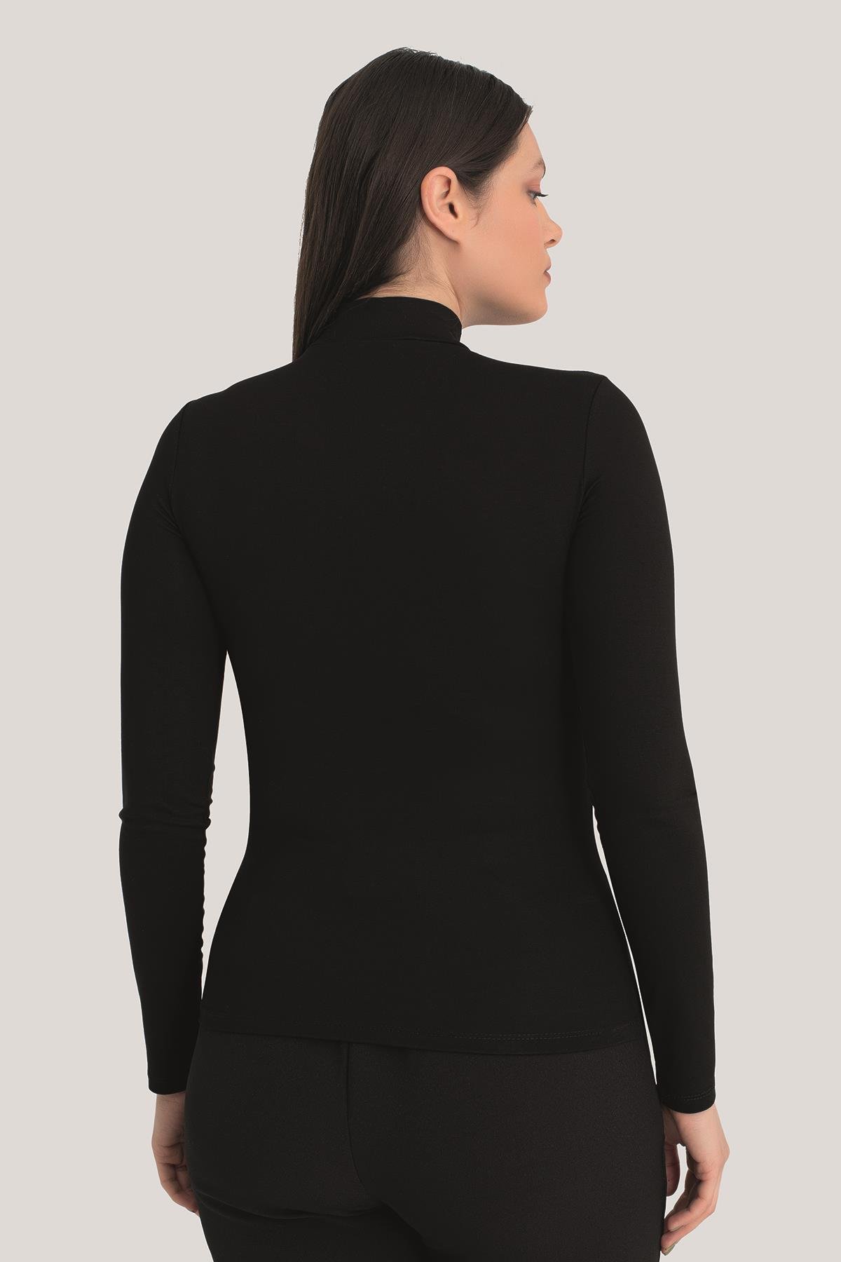 Kadın Siyah Balıkçı Yaka Uzun Kollu Body 2'li Paket