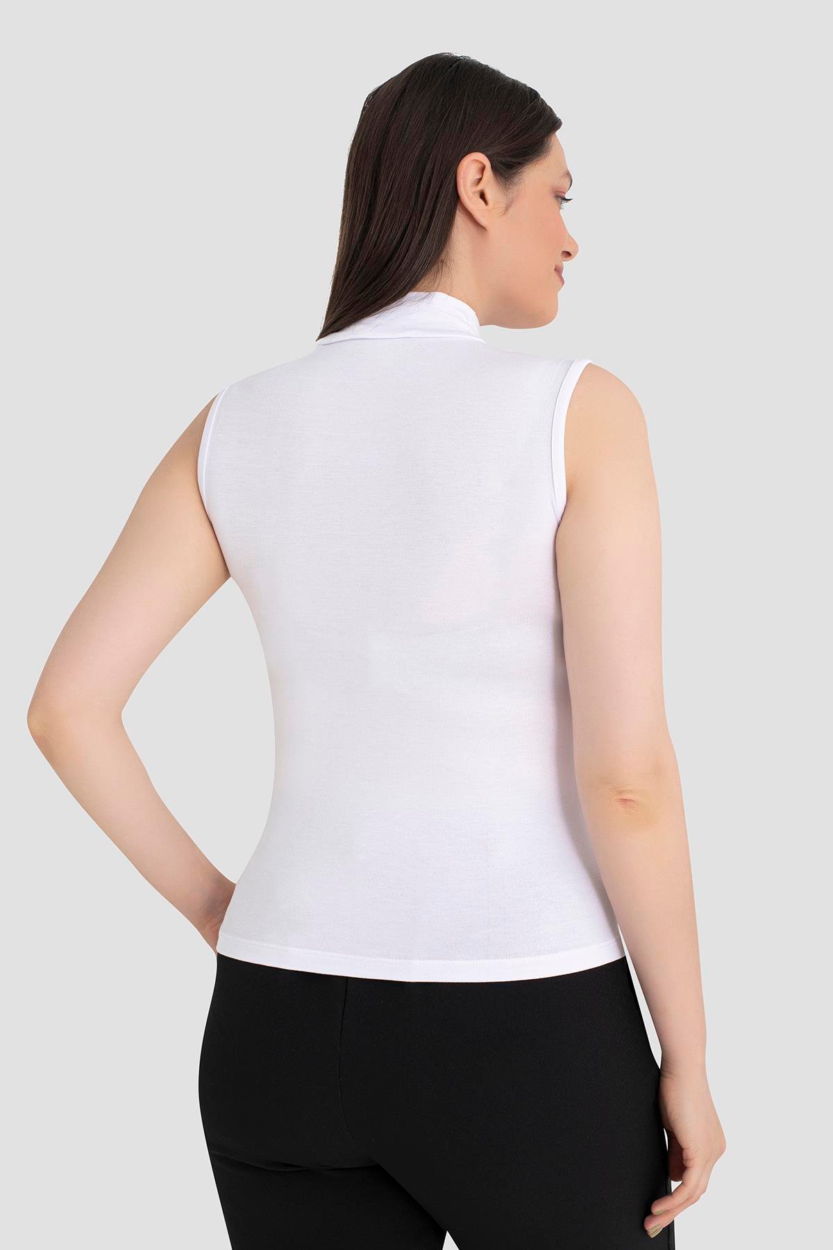 Kadın Siyah Beyaz Ten Balıkçı Yaka Kolsuz Body 3'lü Paket