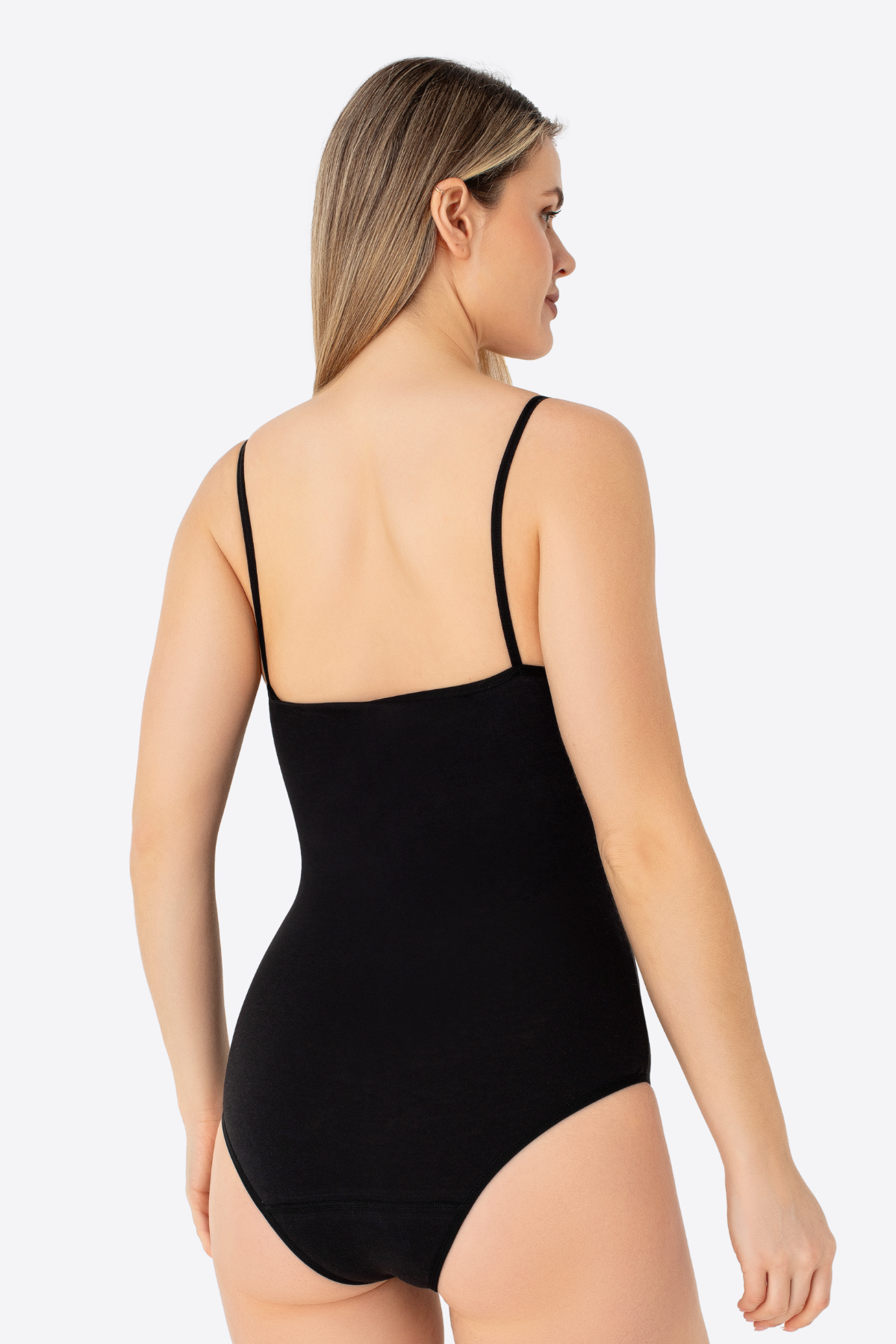 Kadın Siyah İp Askılı Çıtçıtlı Atlet Body Zıbın Pamuklu Likralı 2'li Paket