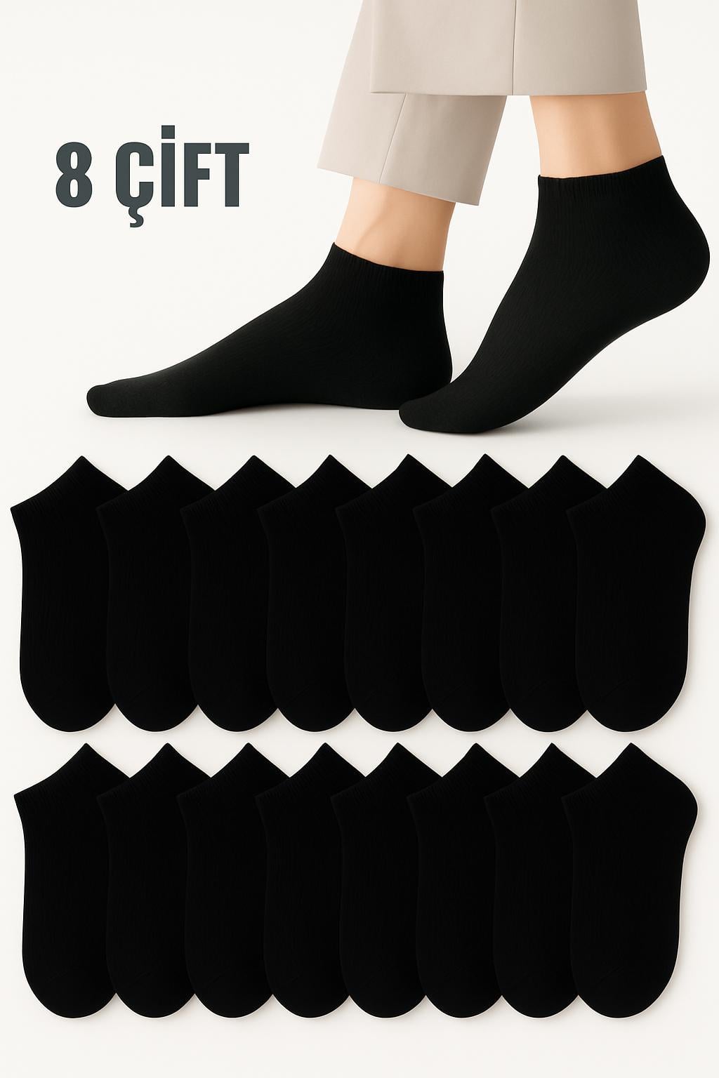 Kadın Siyah Terletmez Comfort Pamuklu Patik Çorap 8 Çift