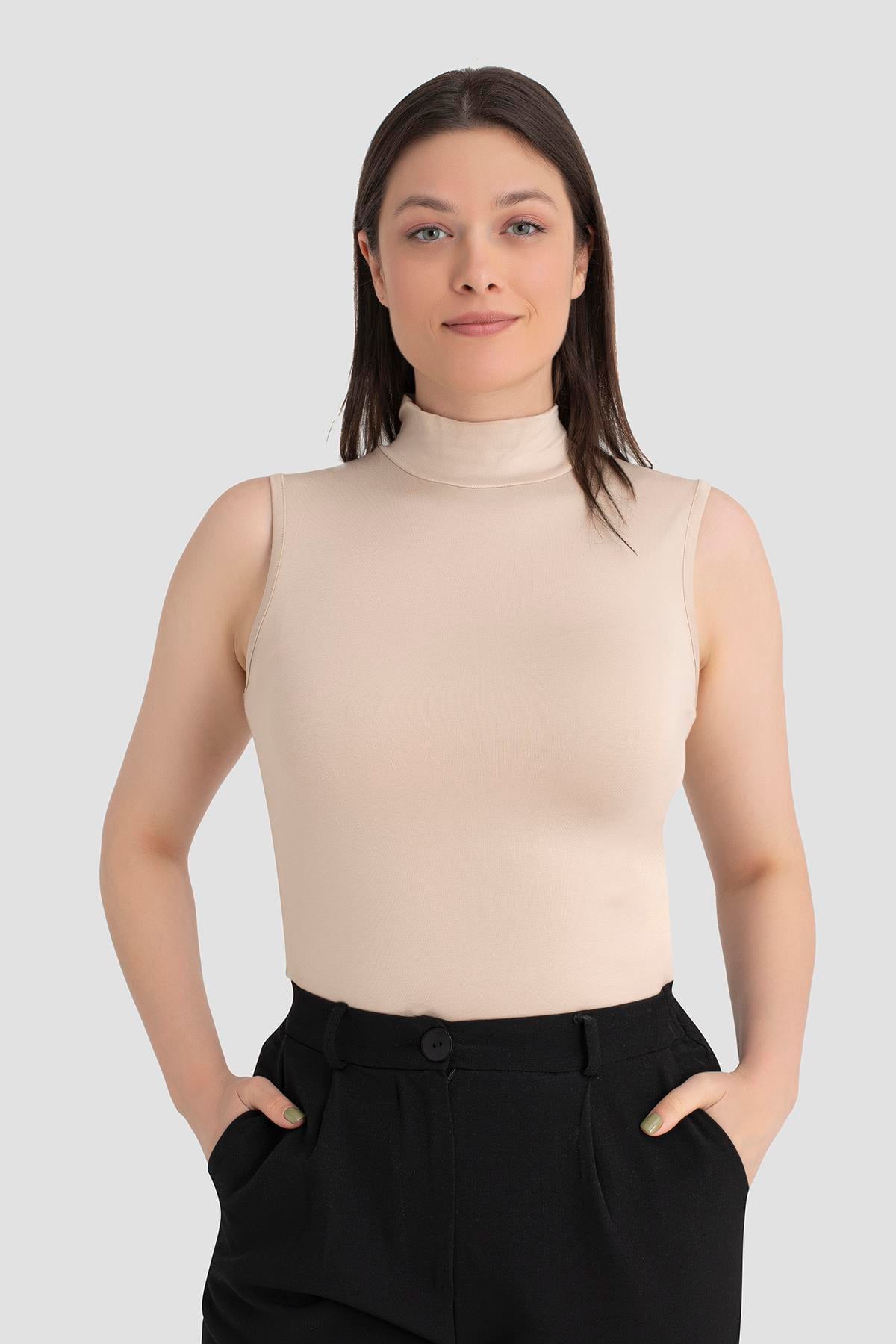 Kadın Ten 2'li Kolsuz Body Balıkçı Yaka