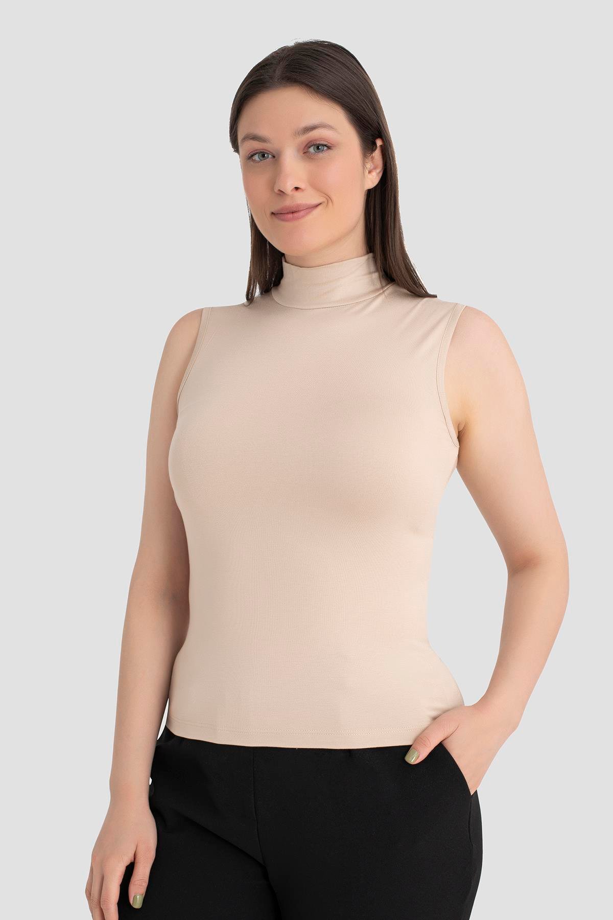 Kadın Ten Balıkçı Yaka Kolsuz Body 3'lü Paket