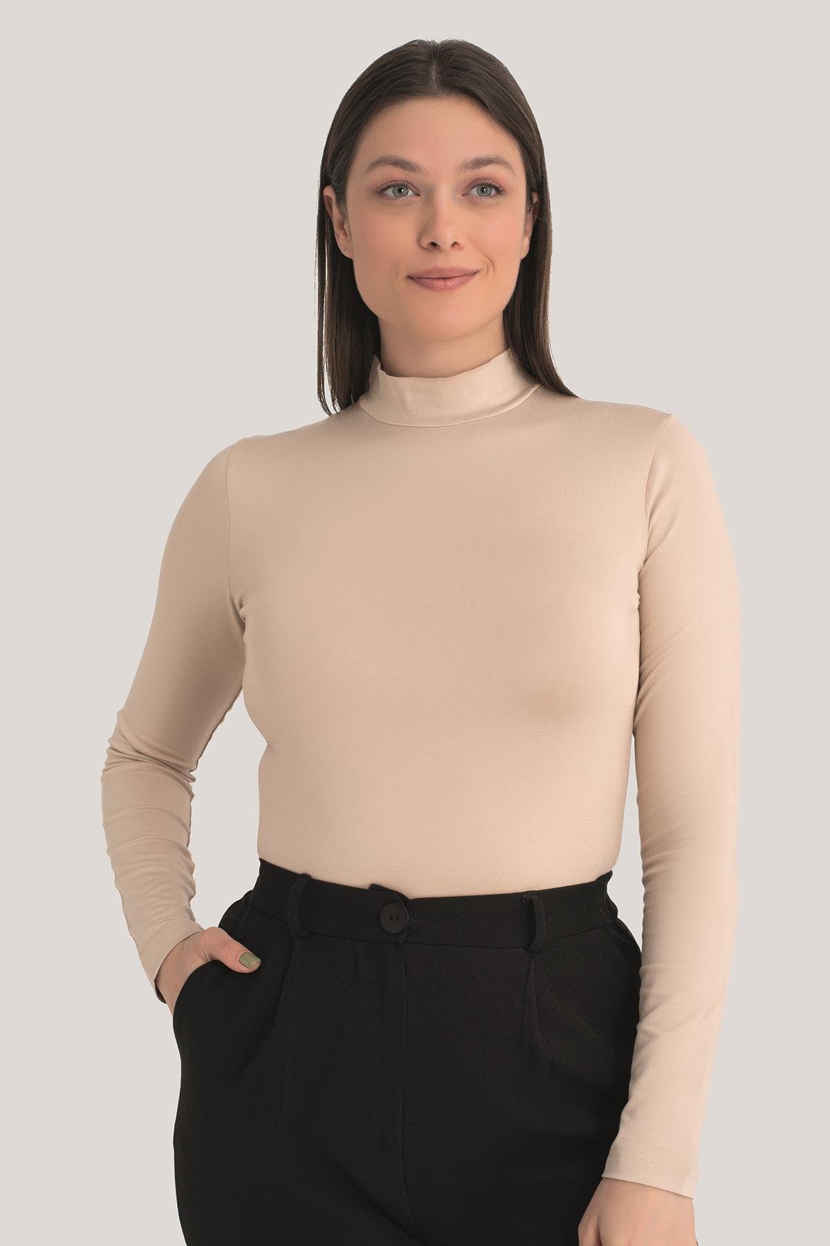 Kadın Ten Balıkçı Yaka Uzun Kollu Body 3 Adet