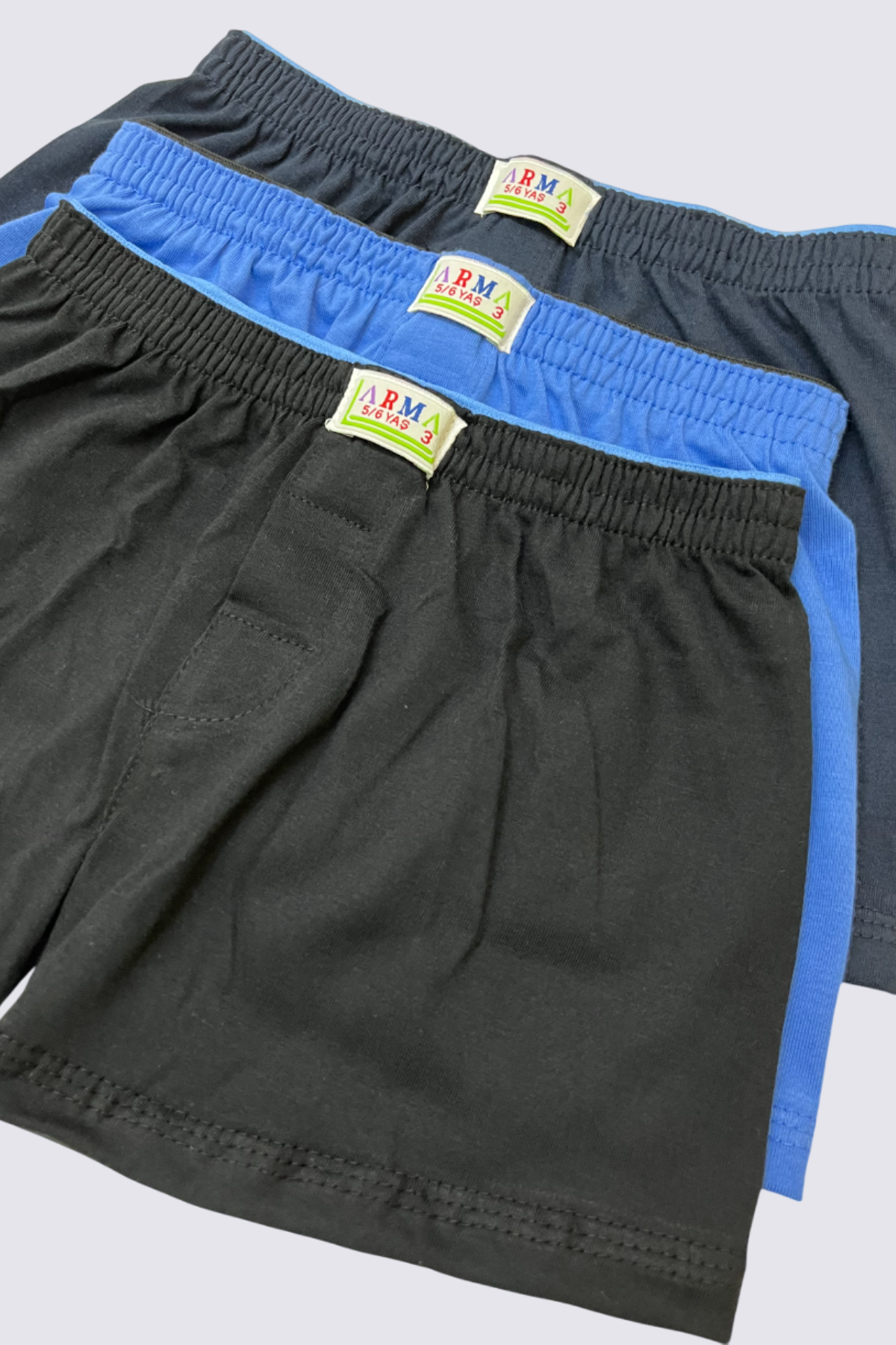 Karışık Renkli Erkek Çocuk Havlu Bel Boxer 3'lü Paket %100 Pamuklu 