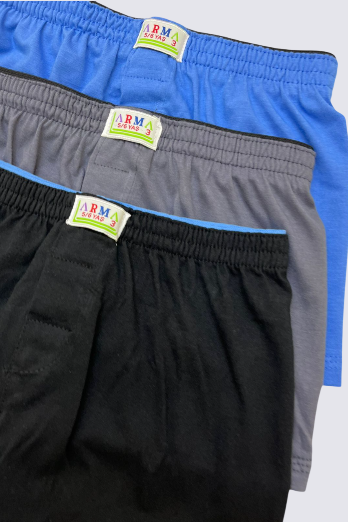 Karışık Renkli Erkek Çocuk Havlu Bel Boxer 3'lü Paket %100 Pamuklu 