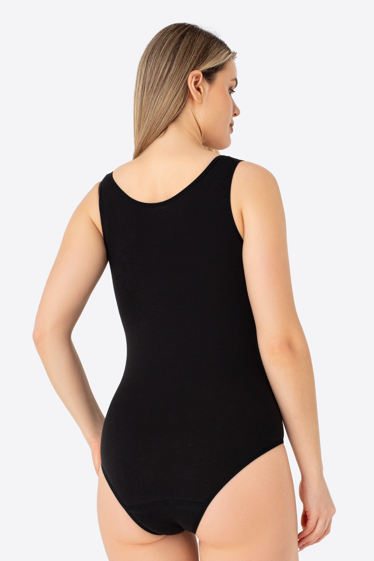Siyah 2'li Kadın Çıtçıtlı Atlet / Body Kalın Askılı Pamuklu Likralı