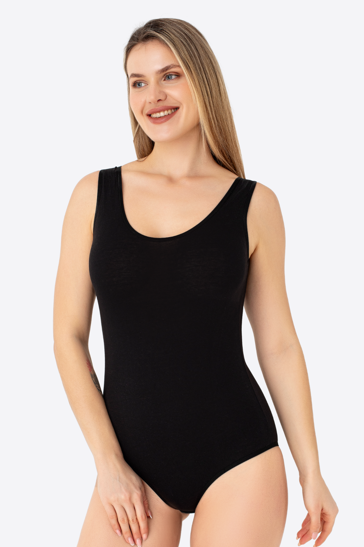 Siyah 2'li Kadın Çıtçıtlı Atlet / Body Kalın Askılı Pamuklu Likralı