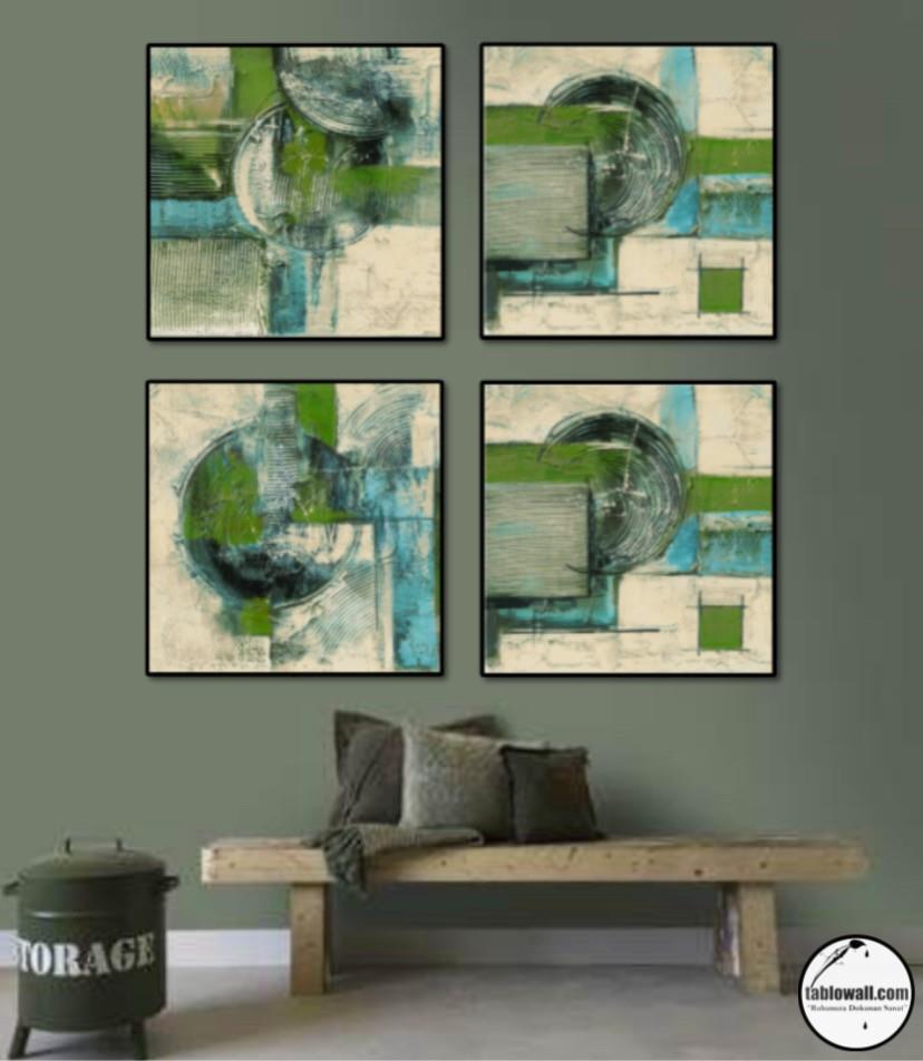 SOYUT 4 'LÜ SET ÇERÇEVELİ YAĞLI BOYA DOKULU TABLO