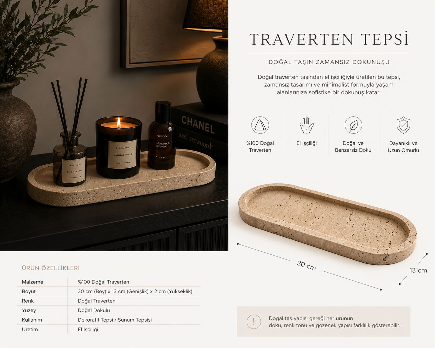 TRAVERTEN DEKORATİF TEPSİ