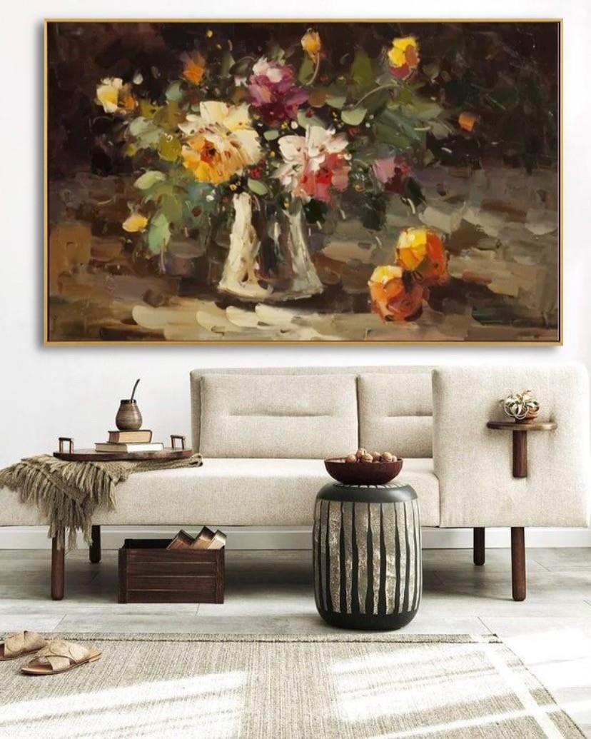 VAZODAKİ ÇİÇEK YAĞLI BOYA DOKULU TABLO
