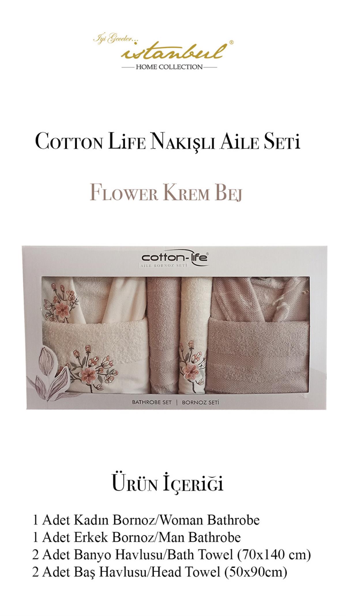 Cotton Life Aile Bornoz Seti 6 Parça Flower Krem-Bej