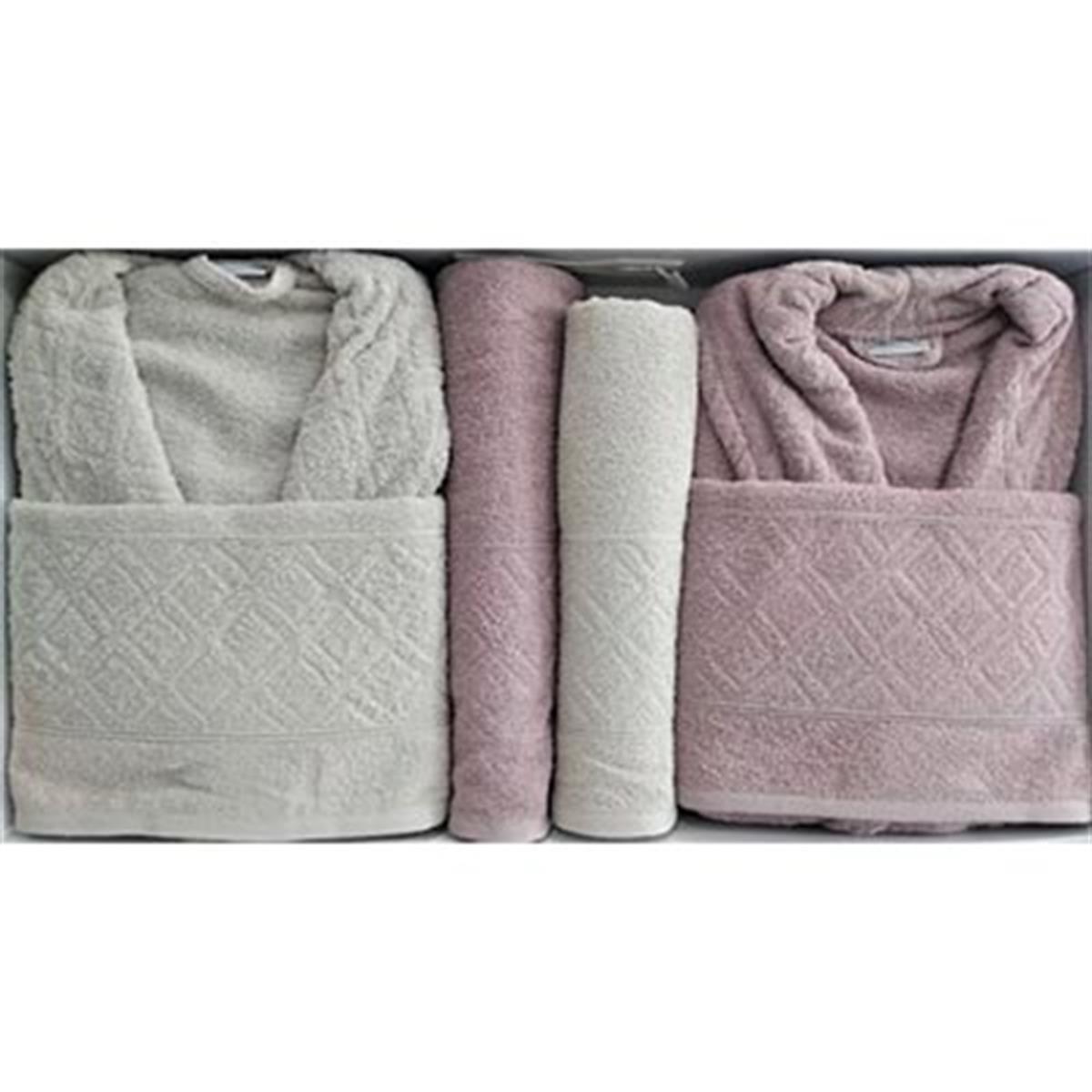 Cotton Life Aile Bornoz Seti 6 Parça Mürdüm-Bej