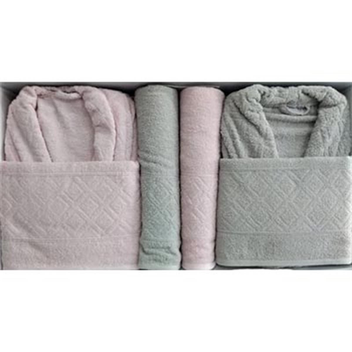 Cotton Life Aile Bornoz Seti 6 Parça Pudra-Gri