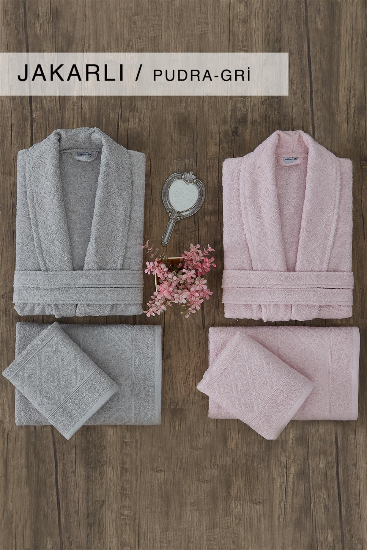 Cotton Life Aile Bornoz Seti 6 Parça Pudra-Gri