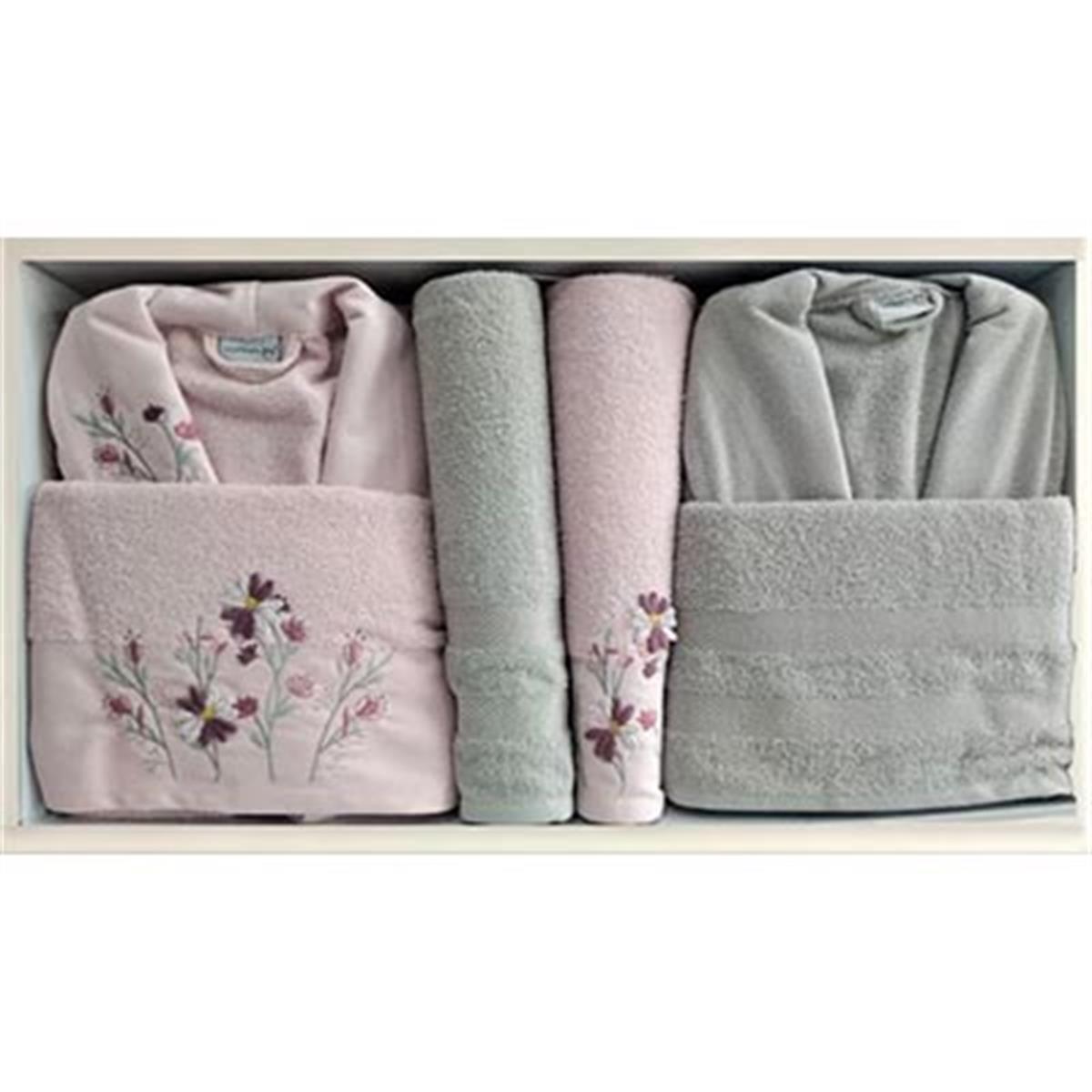 Cotton Life Aile Bornoz Seti Branch 6 Parça Pudra-Krem