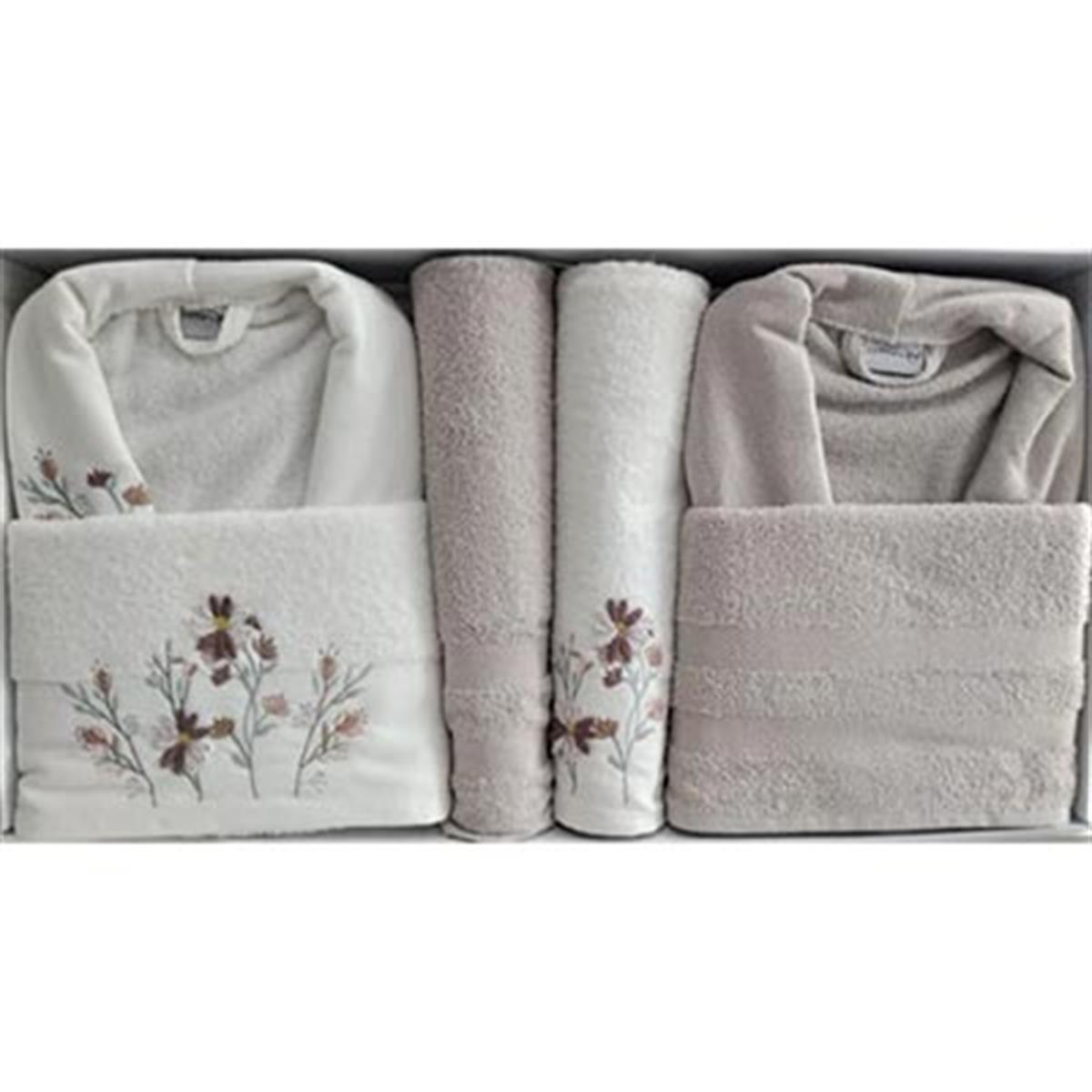 Cotton Life Aile Bornoz Seti Branch 6 Parça Krem-Bej