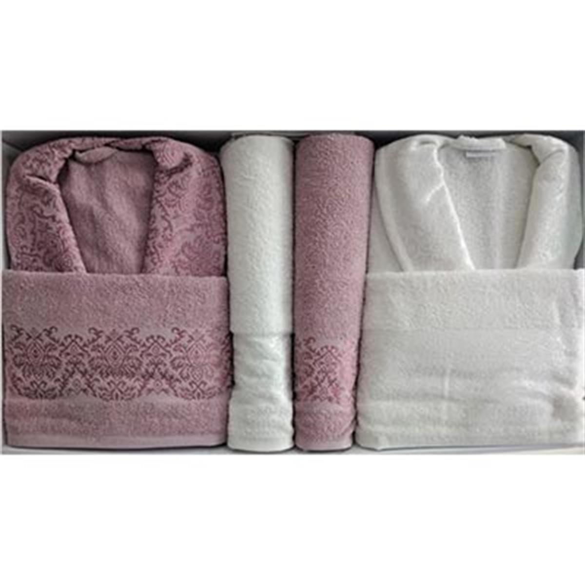 Cotton Life Aile Bornoz Seti Maribel 6 Parça Müdrüm-Krem