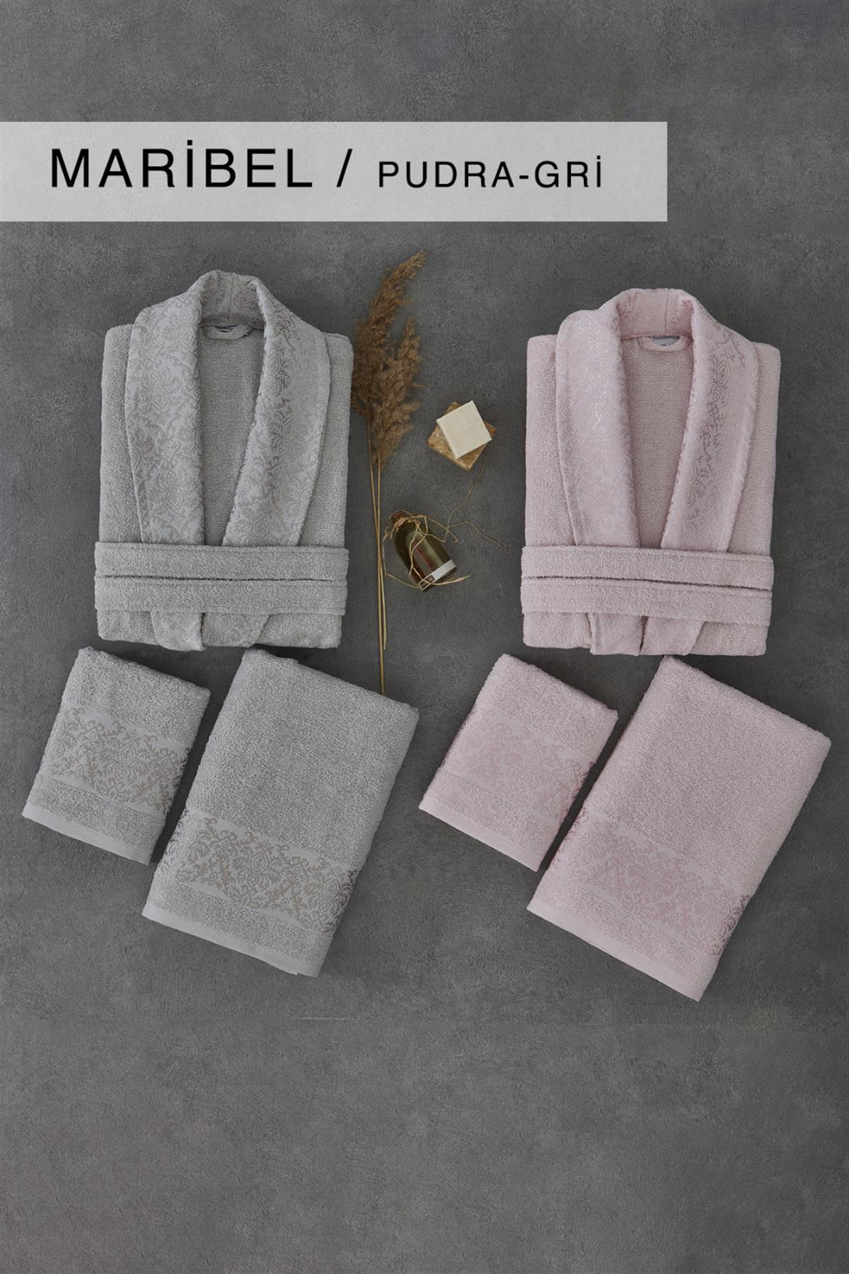 Cotton Life Aile Bornoz Seti Maribel 6 Parça Pudra-Gri