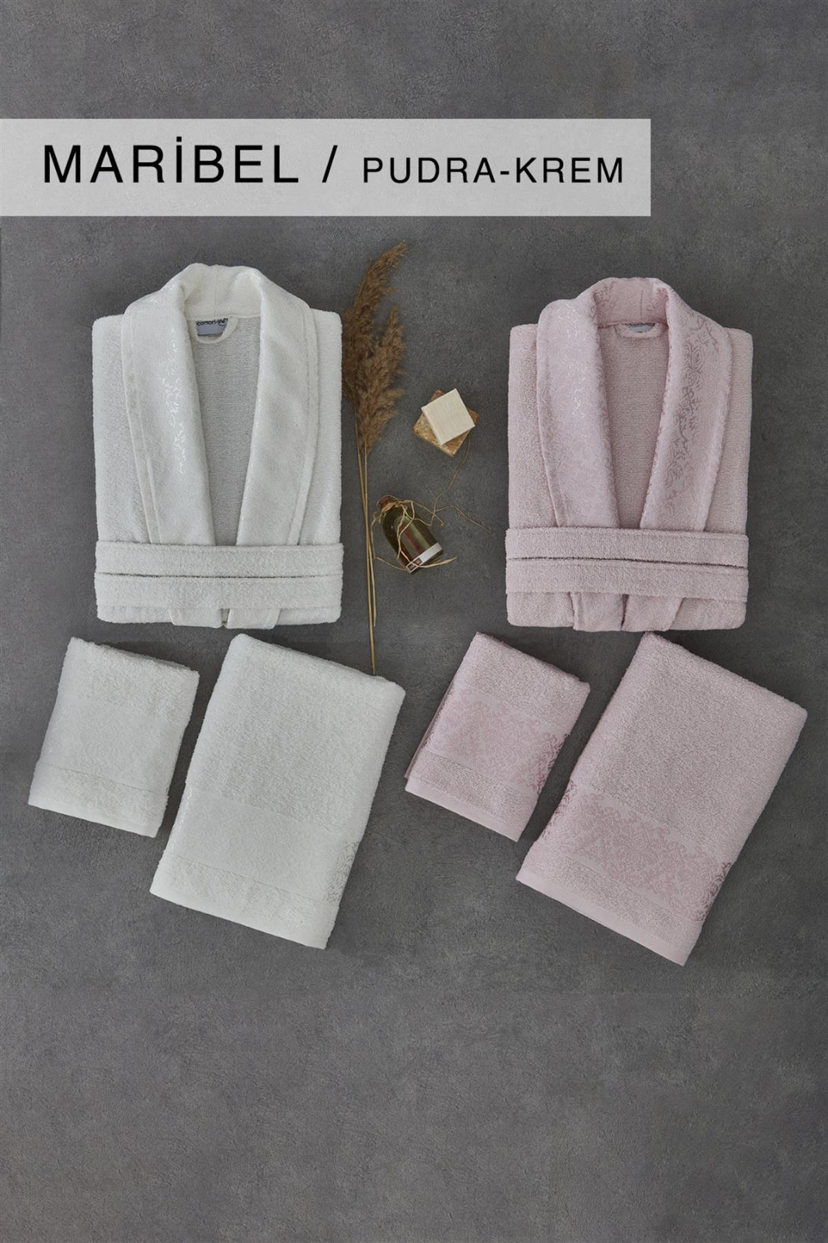 Cotton Life Aile Bornoz Seti Maribel 6 Parça Pudra-Krem