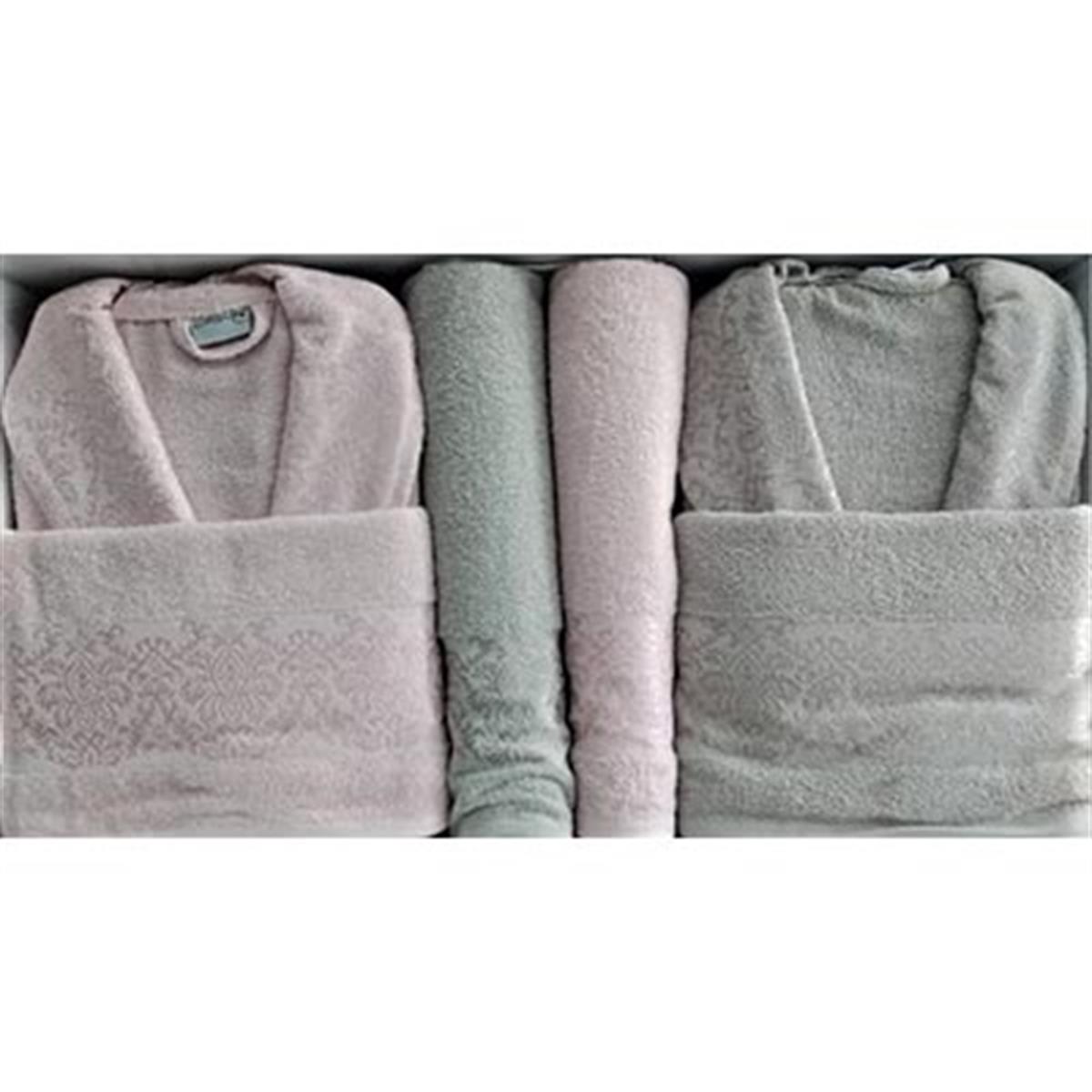 Cotton Life Aile Bornoz Seti Maribel 6 Parça Pudra-Gri