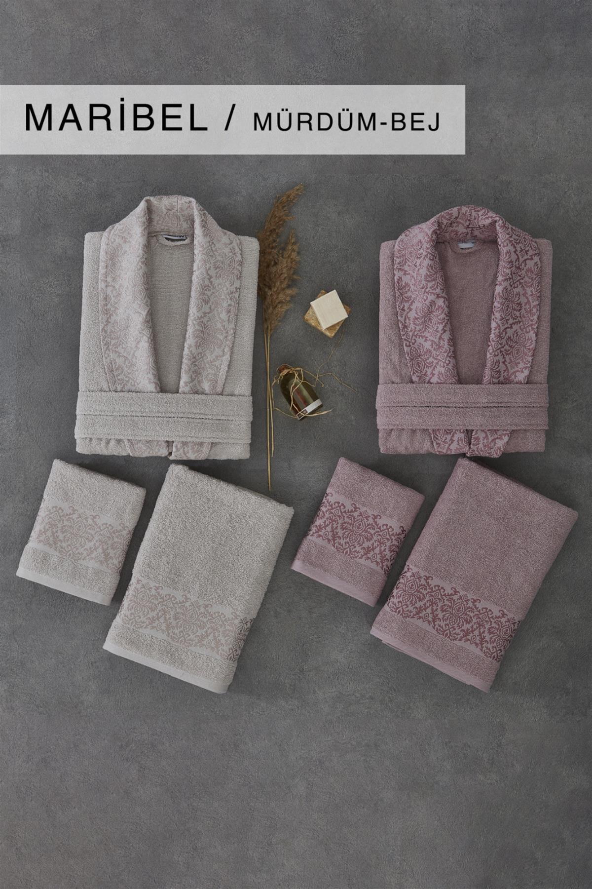 Cotton Life Aile Bornoz Seti Maribel 6 Parça Müdrüm-Bej