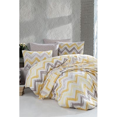 COTTON LİFE ÇİFT KİŞİLİK BASKILI PİKE TAKIMI CHEVRON SARI