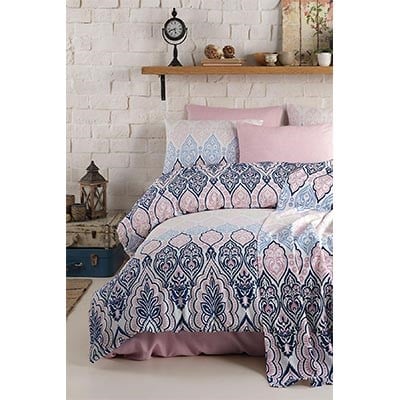 COTTON LİFE ÇİFT KİŞİLİK BASKILI PİKE TAKIMI MABEL PEMBE