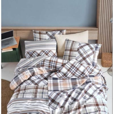 COTTON LİFE ÇİFT KİŞİLİK BASKILI PİKE TAKIMI NERO KAHVE