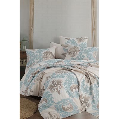 COTTON LİFE ÇİFT KİŞİLİK BASKILI PİKE TAKIMI ALANİS MİNT