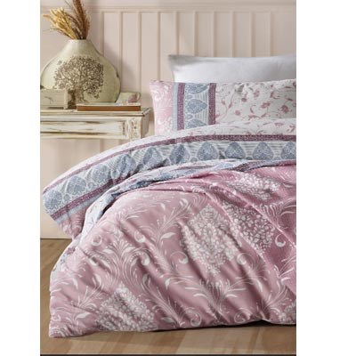 COTTON LİFE ÇİFT KİŞİLİK BASKILI PİKE TAKIMI ANTİK PEMBE