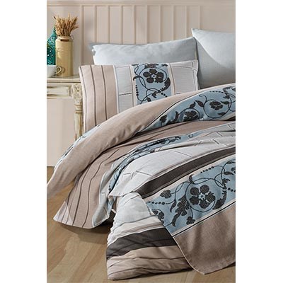 COTTON LİFE ÇİFT KİŞİLİK BASKILI PİKE TAKIMI FİRUZE MAVİ