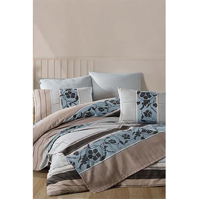 COTTON LİFE ÇİFT KİŞİLİK BASKILI PİKE TAKIMI FİRUZE MAVİ