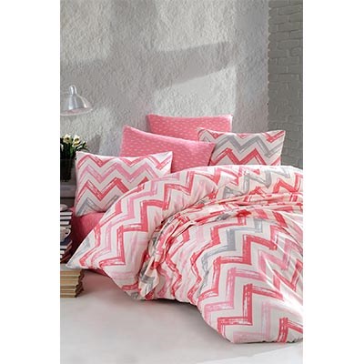 COTTON LİFE ÇİFT KİŞİLİK BASKILI PİKE TAKIMI CHEVRON PEMBE